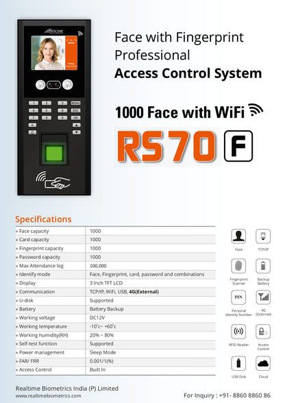 Realtime RS70F  + RS9 Plus Fingerprint Professional Access Control With Slave Reader