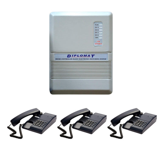 Diplomat EPABX 104 Intercom System and 3 Beetel Phone set