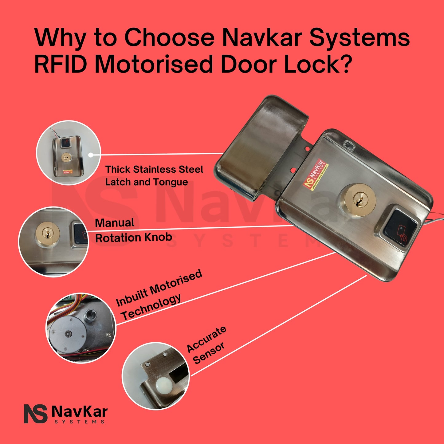 Navkar Systems 12V Two-Way Motorised Lock with Remote Integrated with RFID