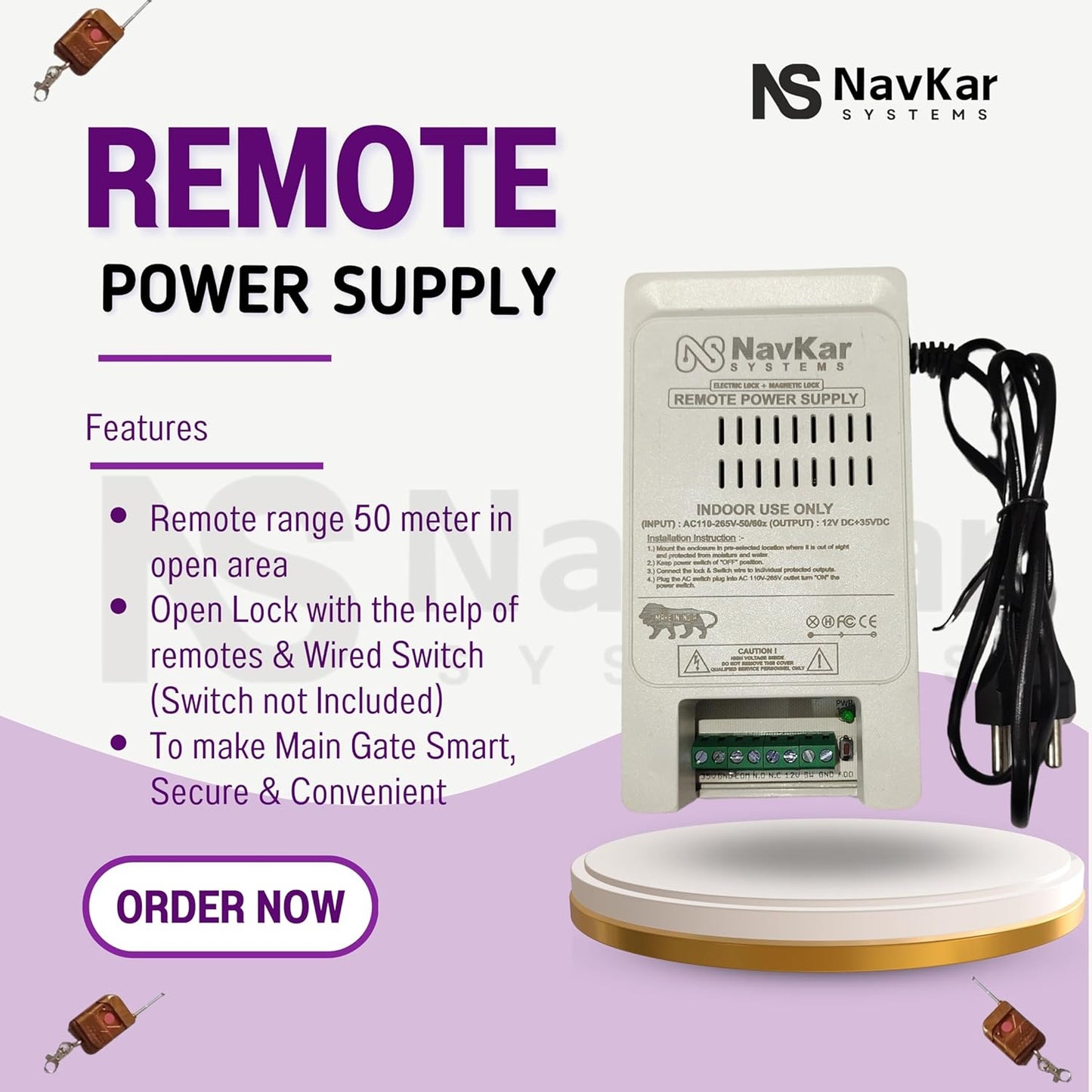 NAVKAR SYSTEMS Remote Power Supply to Operate Electronic Door Lock by Remote from Any Floor