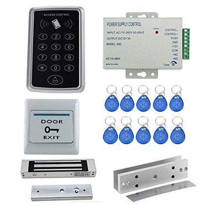 NAVKAR SYSTEMS RFID Pin Access Control System, EM Lock 600 Lbs, U Bracket, K80 Supply, PVC Button, Keychain Tag 10 Nos for Toughened Glass Door