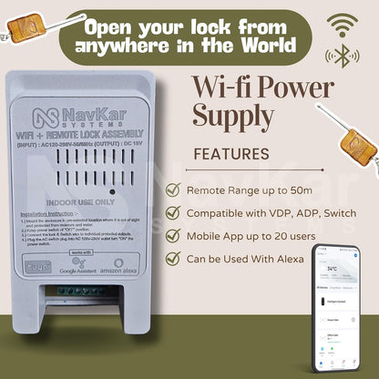 NAVKAR SYSTEMS WiFi Power Supply to Operate Electronic Door Lock by Mobile App from Anywhere