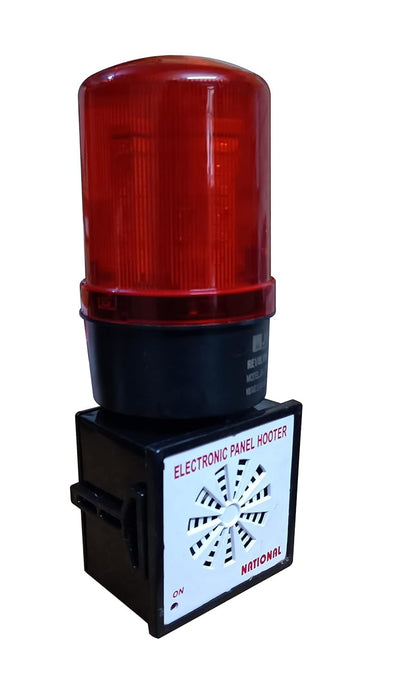 Navkar Systems Industrial Panel Hooter with Revolving Flash Light Buzzer | Fire Alarm System with Revolving Red Light - 90-110db, 110/220V, Up to 110M Range