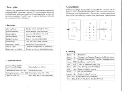 JS-32 RFID Pin Reader with 2000 User and exit Reader Support