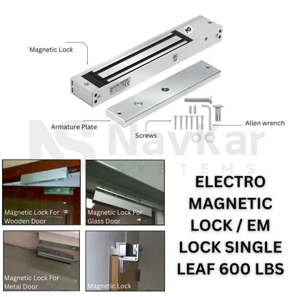 Electro Magnetic Lock/EM Lock Single Leaf 600 LBS (Standard Size, Silver) Steel Finish