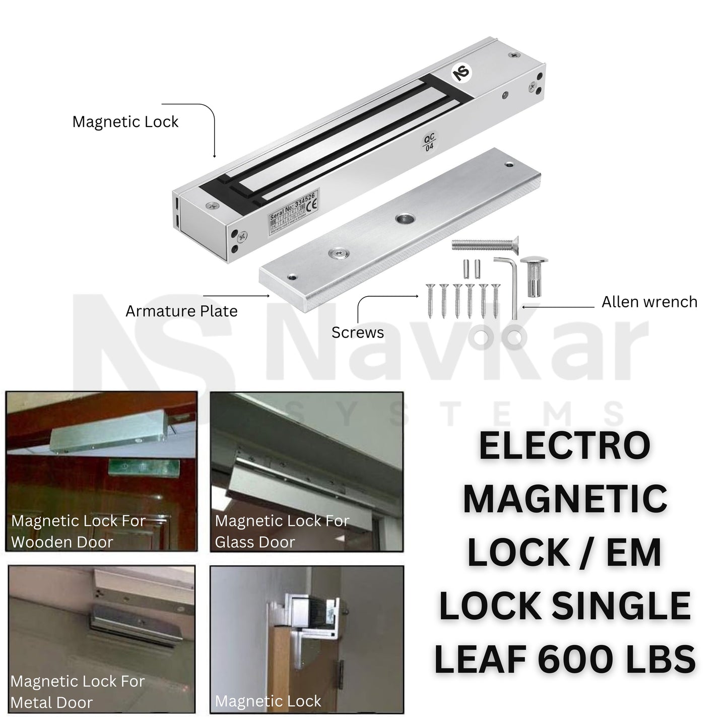 EM Magnetic Lock + U Bracket Electromagnetic Lock Glass Door | 600lbs EM Lock for Glass Door with U Shape Bracket | 2 Wire EM Lock Metal Wooden Frame Door Access Control Electric Magnetic Lock