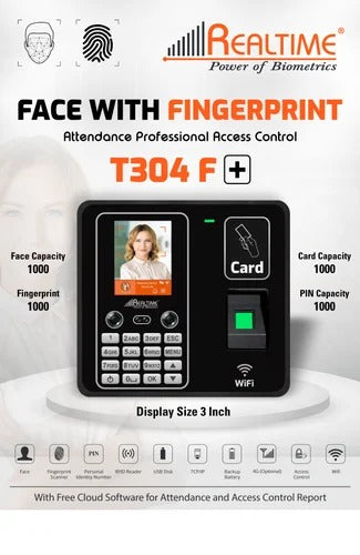 Realtime T304f Plus Face With Fingerprint Attendance With Access Control