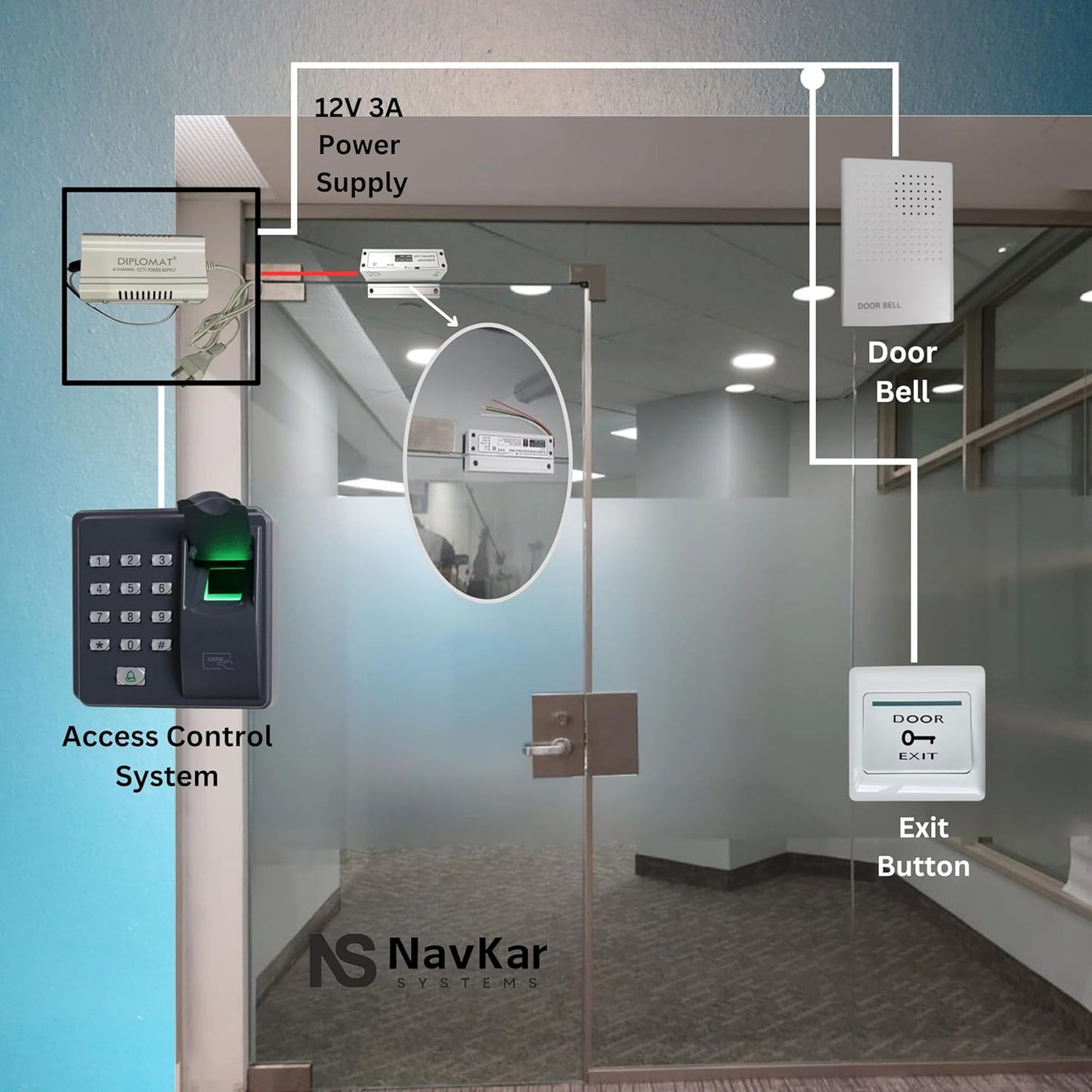 Biometric Access Control + Fully Frameless Glass Drop Bolt Lock with Wi-Fi Receiver