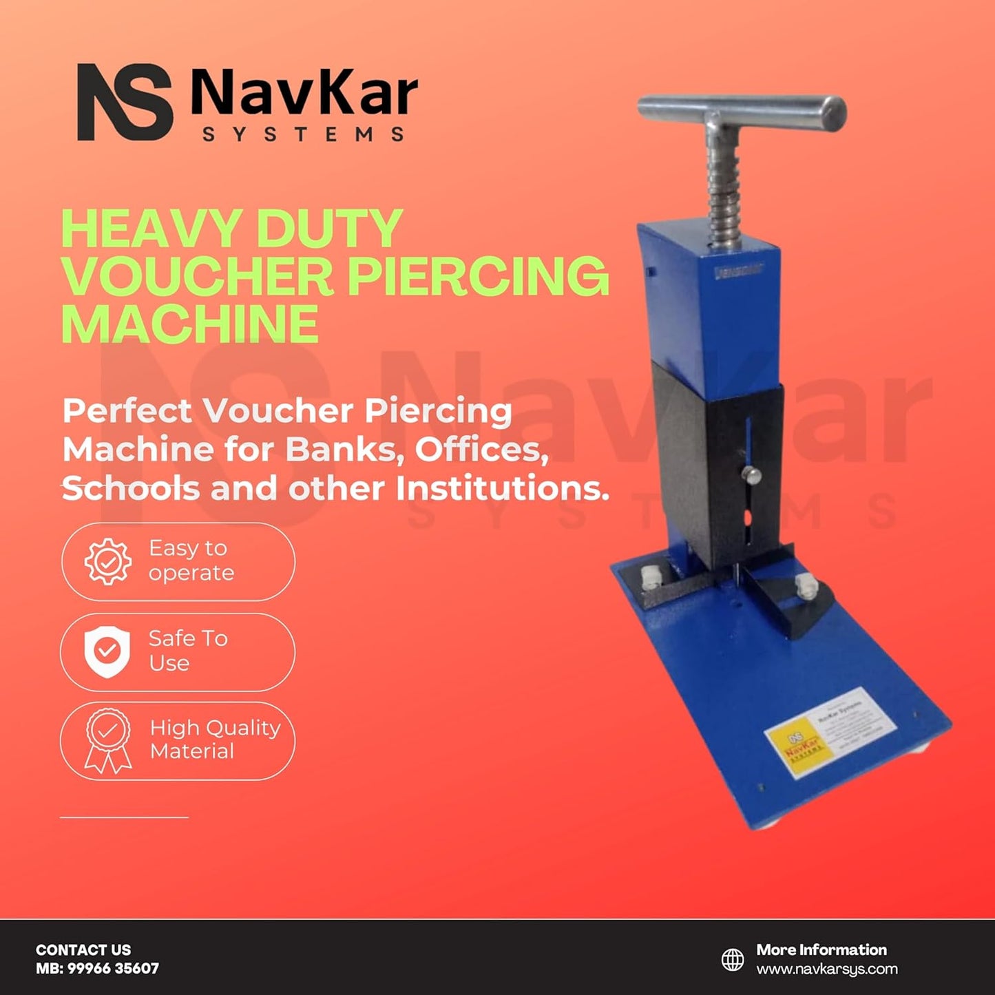 NAVKAR SYSTEMS Voucher Piercing Machine for Banks, Offices, Schools and other Institutions