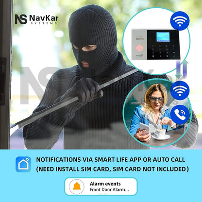 NAVKAR SYSTEMS WiFi GSM Touch Security System Complete Kit (with 1 pc Door, 1 pc Motion) and 1 pc Smoke Sensor