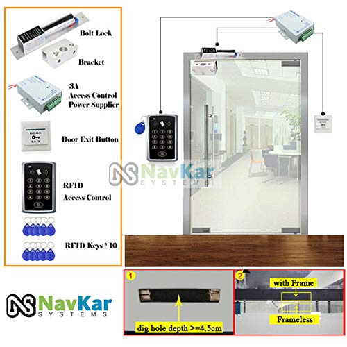 Door Entry Access Control System Kit RFID Access Control System, Drop Bolt Lock, U Bracket for Drop Bolt, K80 Supply, Exit Button, Keychain Tag 10 Nos