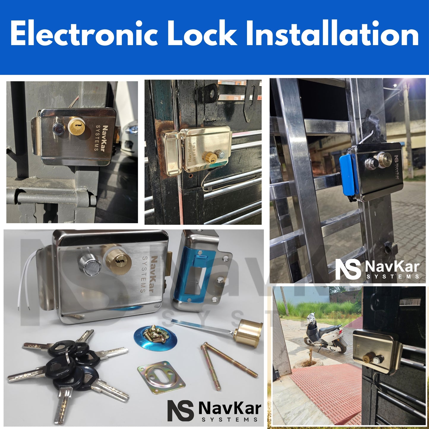 Navkar Systems Steel Body Standard Size Electronic Lock with Remote receiver, Adapter & 2 Remotes