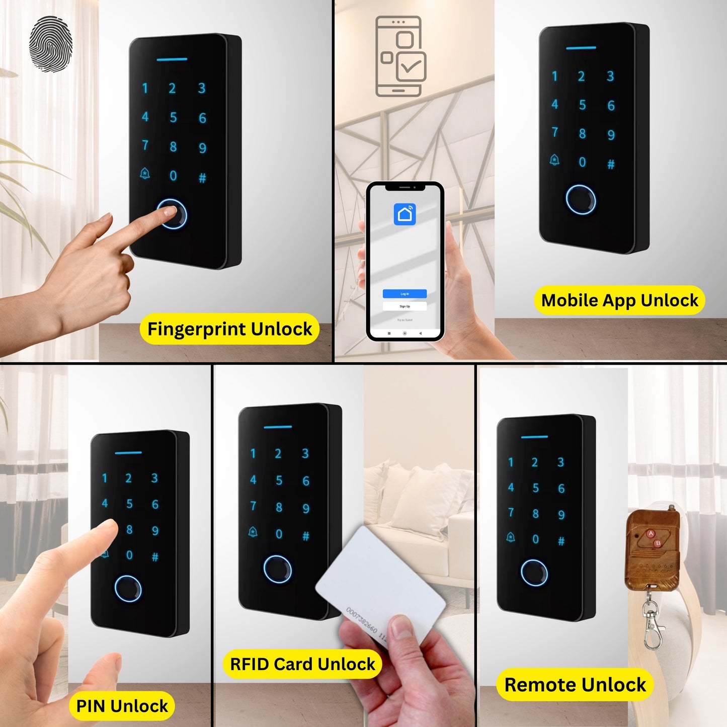 WB-02 Weatherproof Finger Card Pin Remote Mobile App Access Control Panel with 2 Remotes, Can Operate Any Electronic Lock Using Finger Card Pin Remote Smart Life App