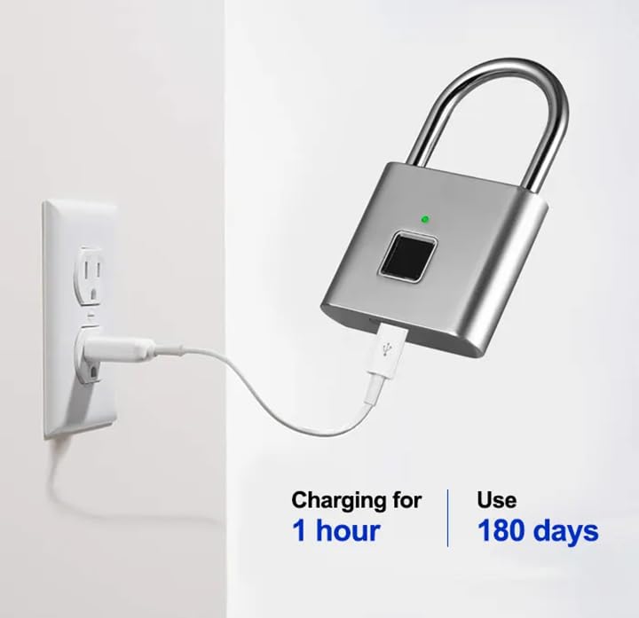 Smart Fingerprint Padlock, Finger Print Unlock Mini Security Key Friendly Kids and Elderly Keyless Lock Quick Anti-Theft