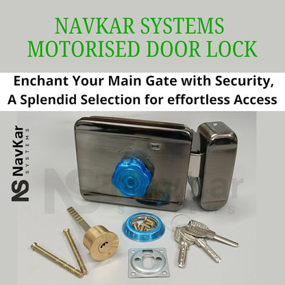 Navkar Systems Motorised Electric Door Lock for Wooden & Metal Doors with 3 Keys with WiFi Controller with 3 remotes and 12V 3A Power Supply | Stainless Steel | Motorised Technology