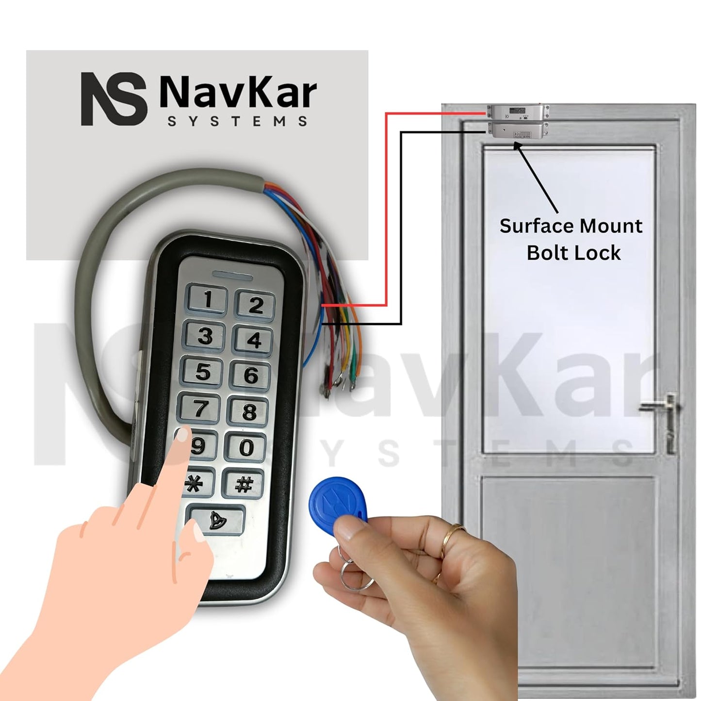 Weatherproof RFID Pin Access Control System, Surface Mount Drop Bolt Lock, K80 Supply, Exit Button, Keychain Tag 10 Nos