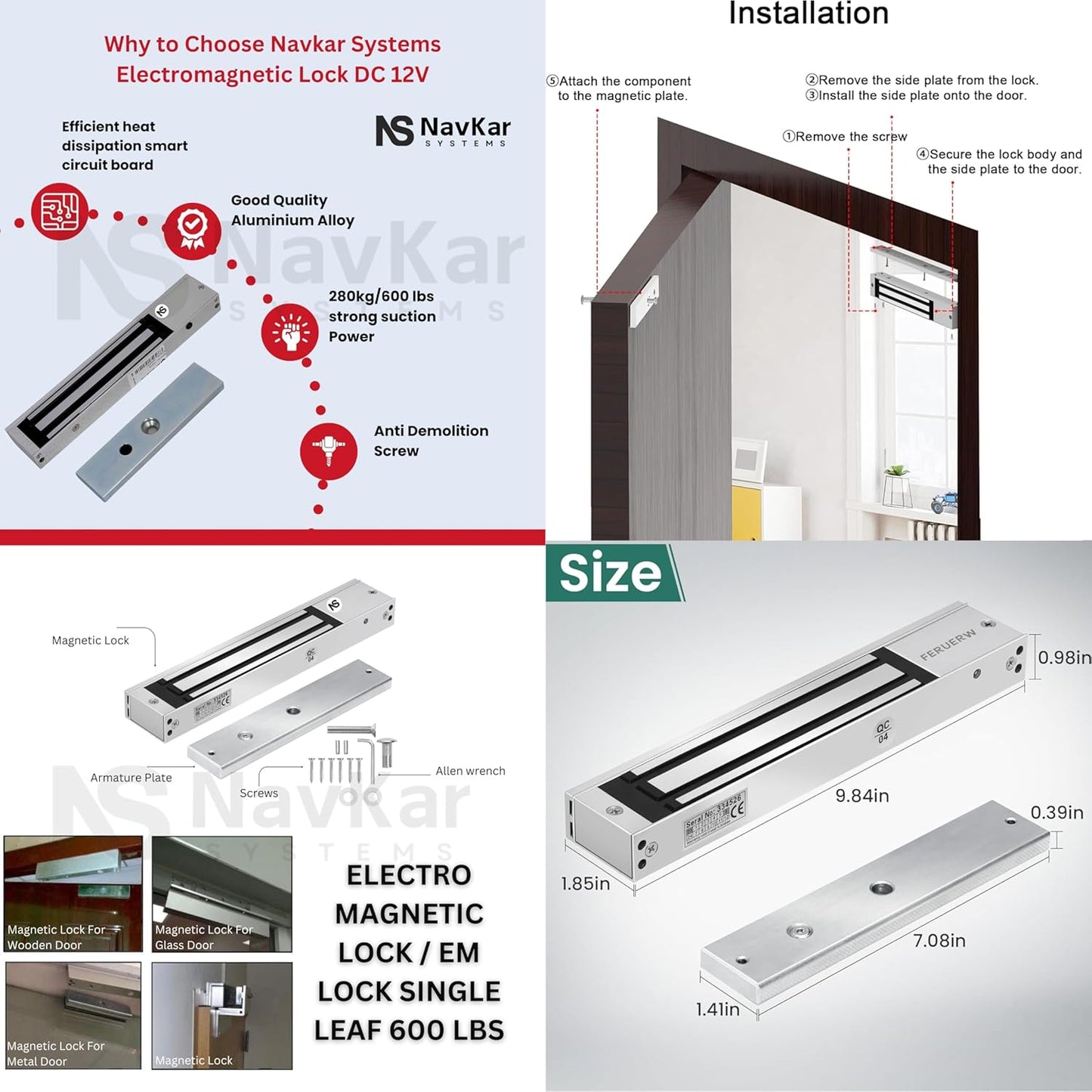 NAVKAR SYSTEMS RFID Card + Password Based Access Control System with Electro Magnetic Lock, L Bracket, U Bracket, Remote Receiver with 2 Remotes, 12 V Door Bell, Exit Button and 12V 2Amp Adapter.