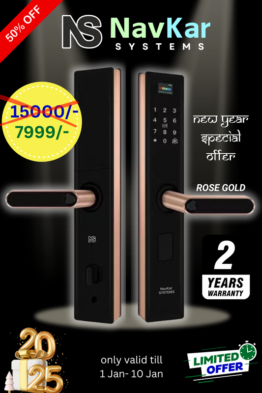 NavKar Systems RG Neo+ Rose Gold Digital Smart Handle Lock | Fingerprint, Wi-Fi & Mobile App Control | RFID Cards, Physical Keys, Built-in Doorbell | 2 Years Warranty