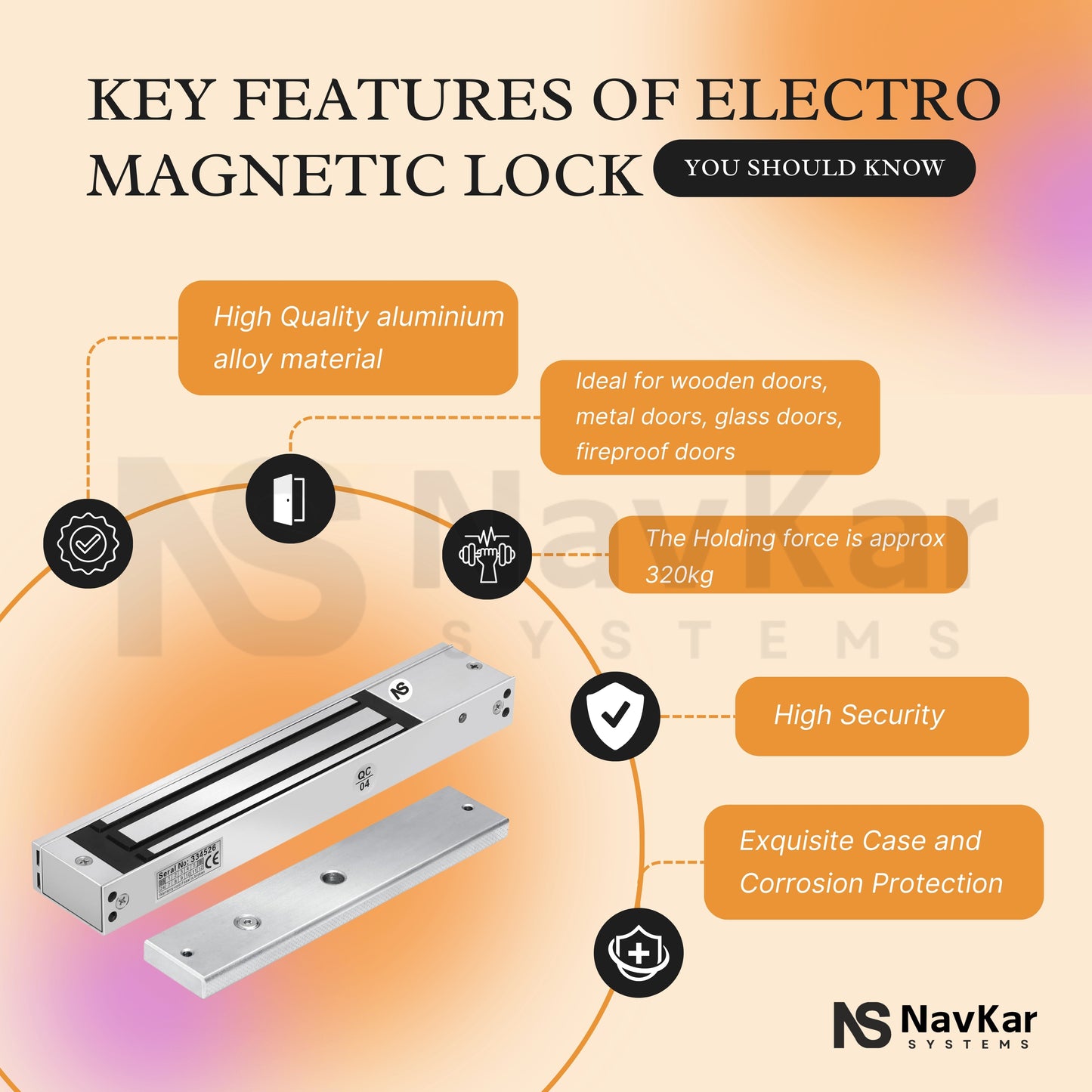 Electro Magnetic Lock/EM Lock Single Leaf 600 LBS (Standard Size, Silver) Steel Finish