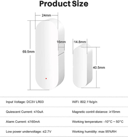 Navkar Systems Tuya WiFi Door Sensor with Tuya WiFi Siren with 2 remotes and 12V Power Supply