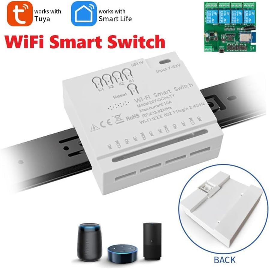 4 Channel Smart WiFi Switch DIY-AC04-TY Smart Life App Compatible, Google Voice & Alexa Enabled, for Home Appliances, Easy Installation