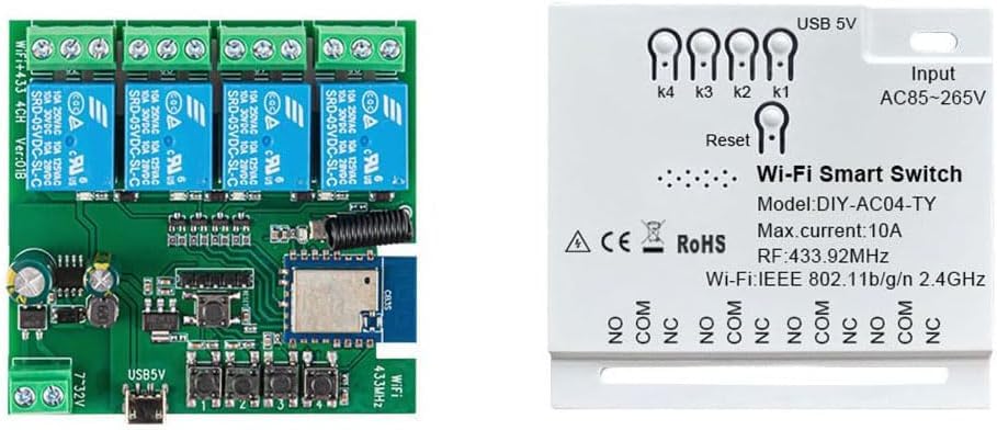 4 Channel Smart WiFi Switch DIY-AC04-TY Smart Life App Compatible, Google Voice & Alexa Enabled, for Home Appliances, Easy Installation