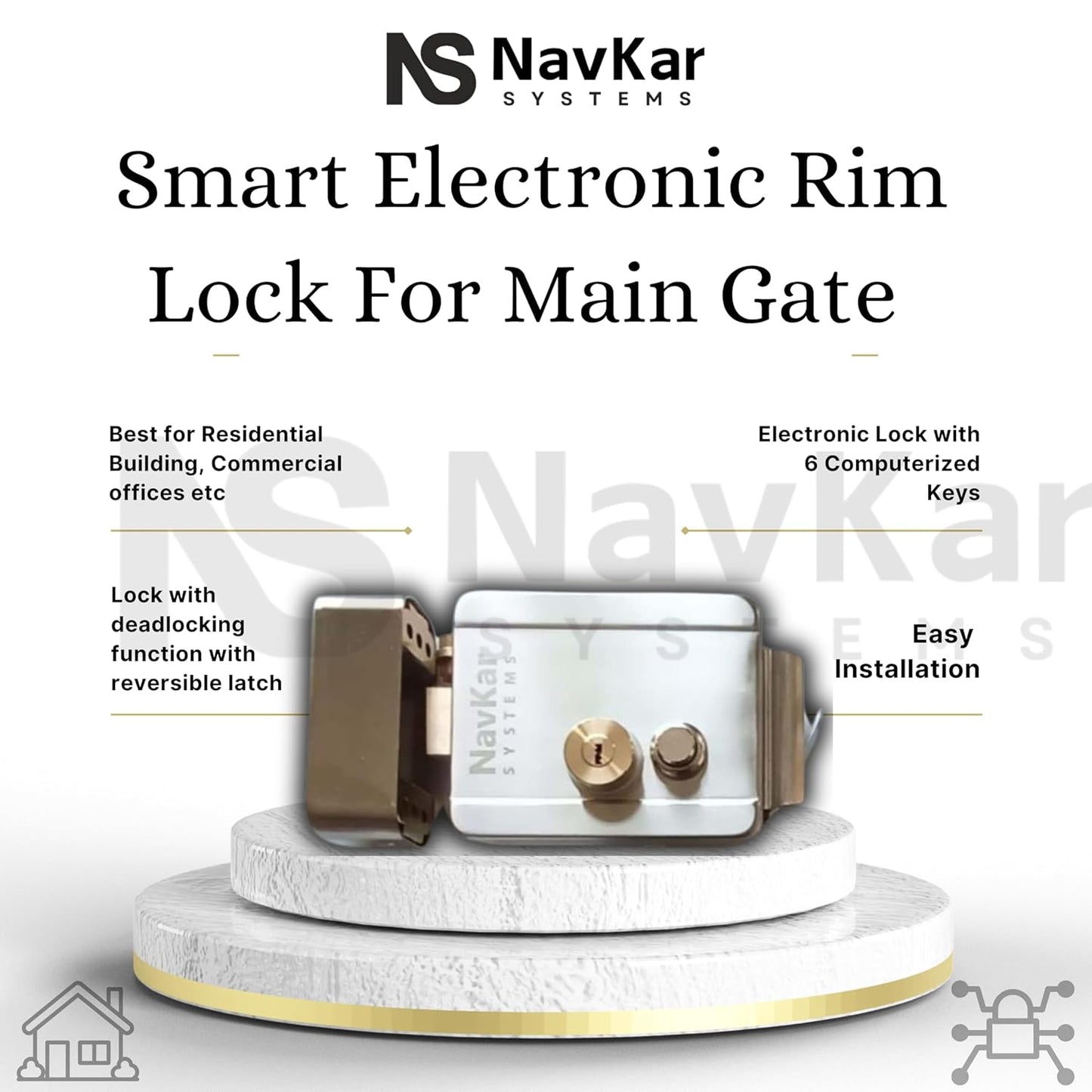 NAVKAR SYSTEMS Electronic Door Lock with Biometric RFID Password Access Control Support - Stainless Steel Body | Silver