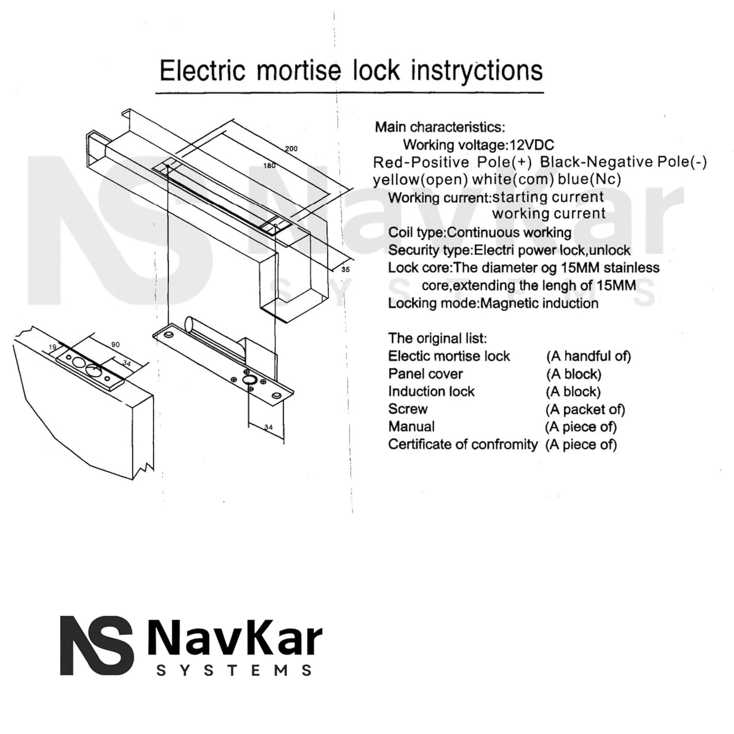 NAVKAR SYSTEMS DIY Full Kit Set RFID Keypad Access Control System, Electric Drop Bolt Lock, Door Bell and Remote Control