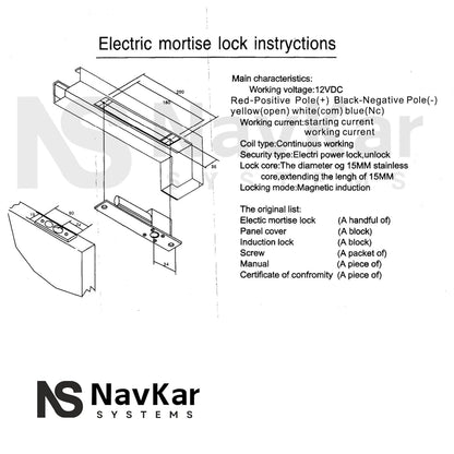 NAVKAR SYSTEMS DIY Full Kit Set RFID Keypad Access Control System, Electric Drop Bolt Lock, Door Bell and Remote Control