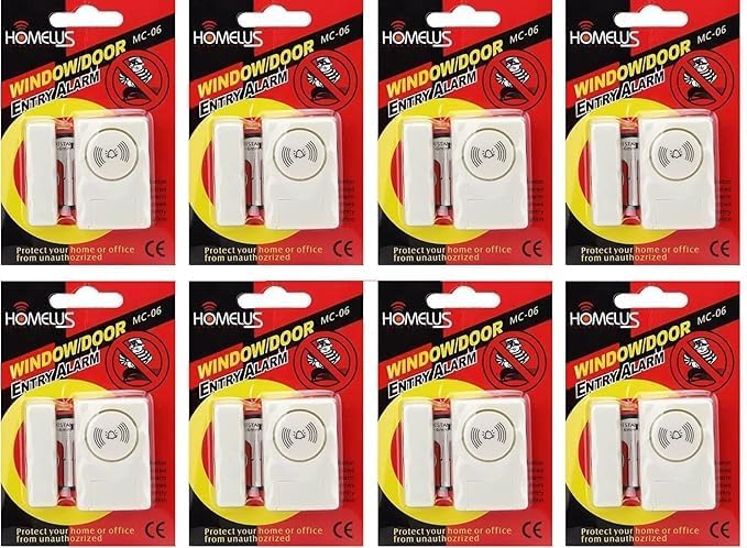 (MC-AL) Wireless Door Window Open Alert Home Security System Siren/Alarm, Standard Size, White - Set of 8 Numbers Sensors