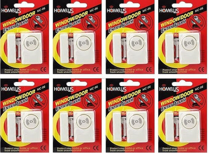 (MC-AL) Wireless Door Window Open Alert Home Security System Siren/Alarm, Standard Size, White - Set of 8 Numbers Sensors