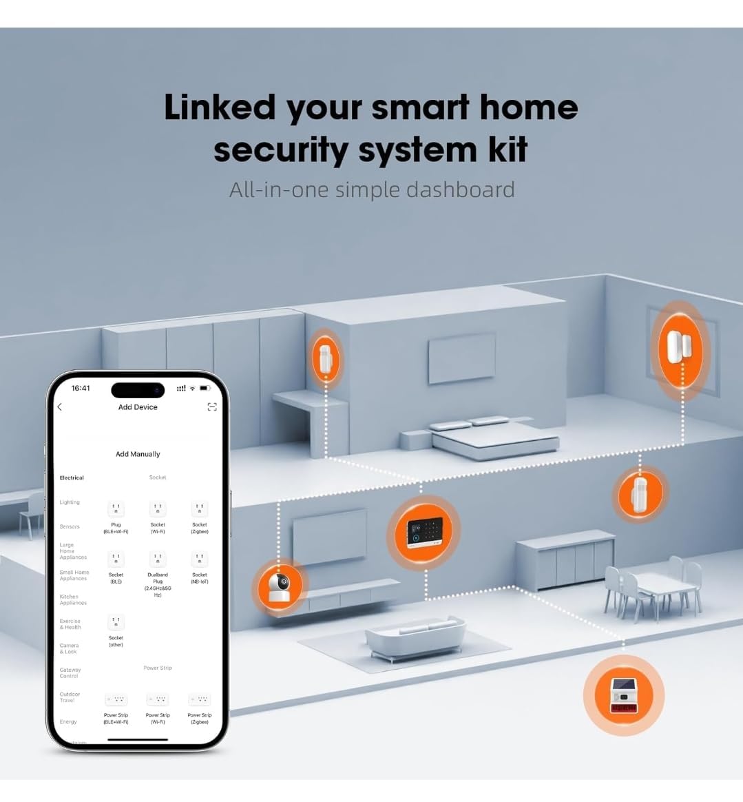 Combo-CN295 ACJ 407 Home Security System, 24-Pieces Wireless WIFI/2G Alarm Kits,4.3" Touch Screen Home Burglar Alarm with Door and Motion Sensors,Remote,SOS Emergency Button,Compatible with Alexa