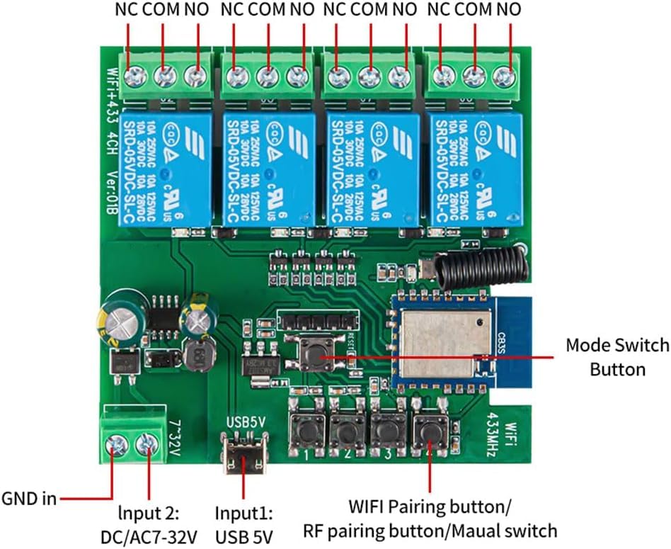 4 Channel Smart WiFi Switch DIY-AC04-TY Smart Life App Compatible, Google Voice & Alexa Enabled, for Home Appliances, Easy Installation