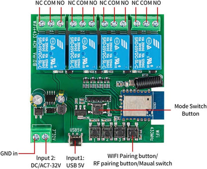 4 Channel Smart WiFi Switch DIY-AC04-TY Smart Life App Compatible, Google Voice & Alexa Enabled, for Home Appliances, Easy Installation