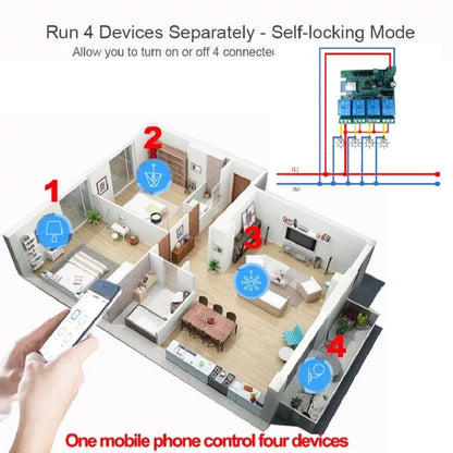 4 Channel Smart WiFi Switch DIY-AC04-TY Smart Life App Compatible, Google Voice & Alexa Enabled, for Home Appliances, Easy Installation