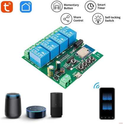 4 Channel Smart WiFi Switch DIY-AC04-TY Smart Life App Compatible, Google Voice & Alexa Enabled, for Home Appliances, Easy Installation