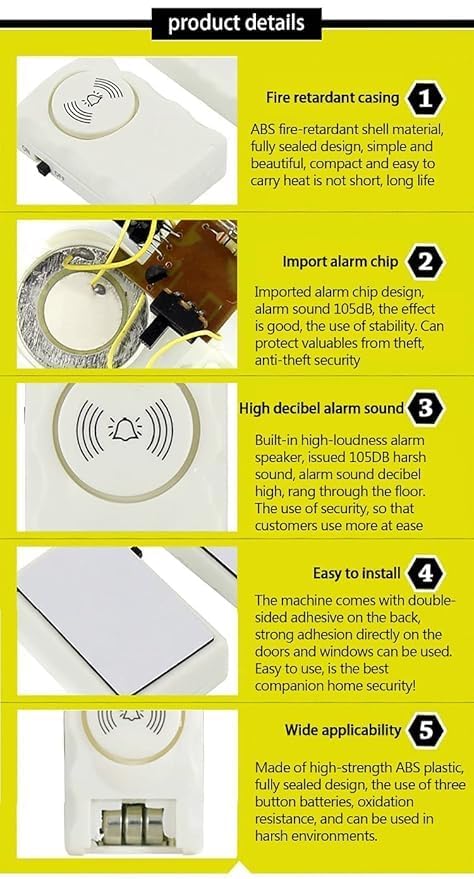 (MC-AL) Wireless Door Window Open Alert Home Security System Siren/Alarm, Standard Size, White - Set of 8 Numbers Sensors