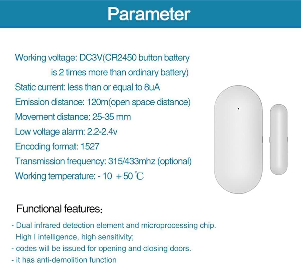 MCOC-43 433MHz Wireless Door/Window Magnetic Sensor for GSM Home Security Alarm Systems