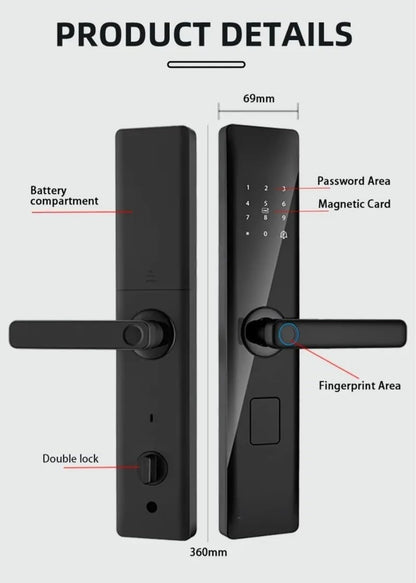 Smart Digital Keyless Fingerprint Lock for Main,Safety,Bedroom & Office Door with Password,Smart Card,Mechanical Keys & WiFi Smart Life Mobile App Control(35mm to 70mm Door Thickness)