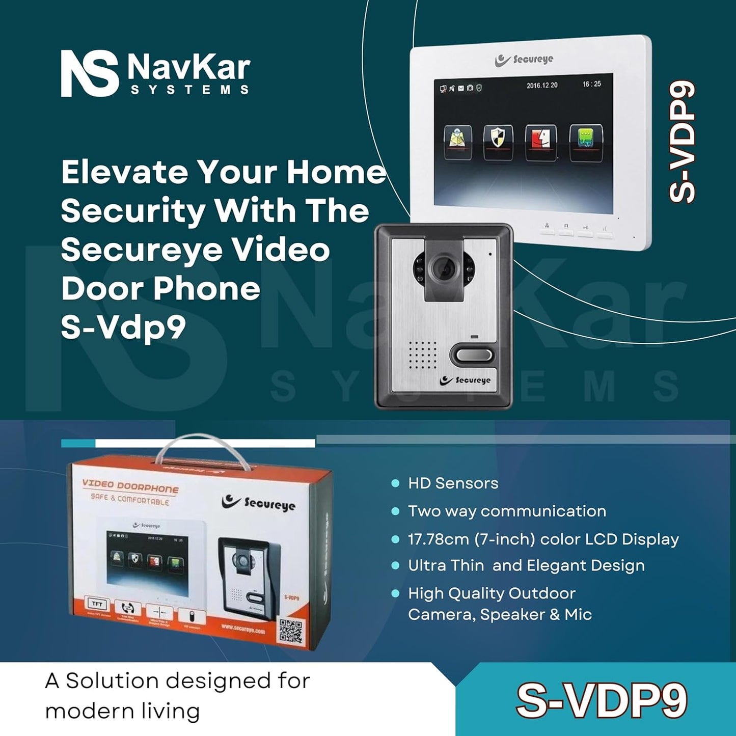 NAVKAR SYSTEMS Electronic Door Lock+ WiFi Power Supply + 3 Remotes with Secureye Video Door Phone System (VDP9 7 Inch)