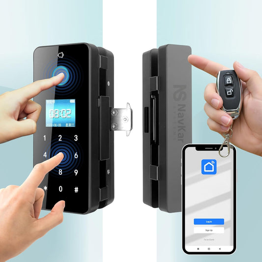 FPGL-01 Fingerprint Card Pin Key Remote App Glass Door Lock Battery Operated with Passive Mode