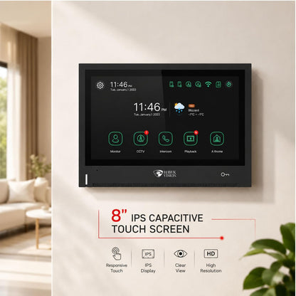 Hawkvision 8 Inch WiFi Video Door Intercom System with 1080P Touch Screen Monitor, 2MP Outdoor Camera, HawkSmart App, 120° Wide Angle, Night Vision, Two Way Talk & Remote Door Unlock