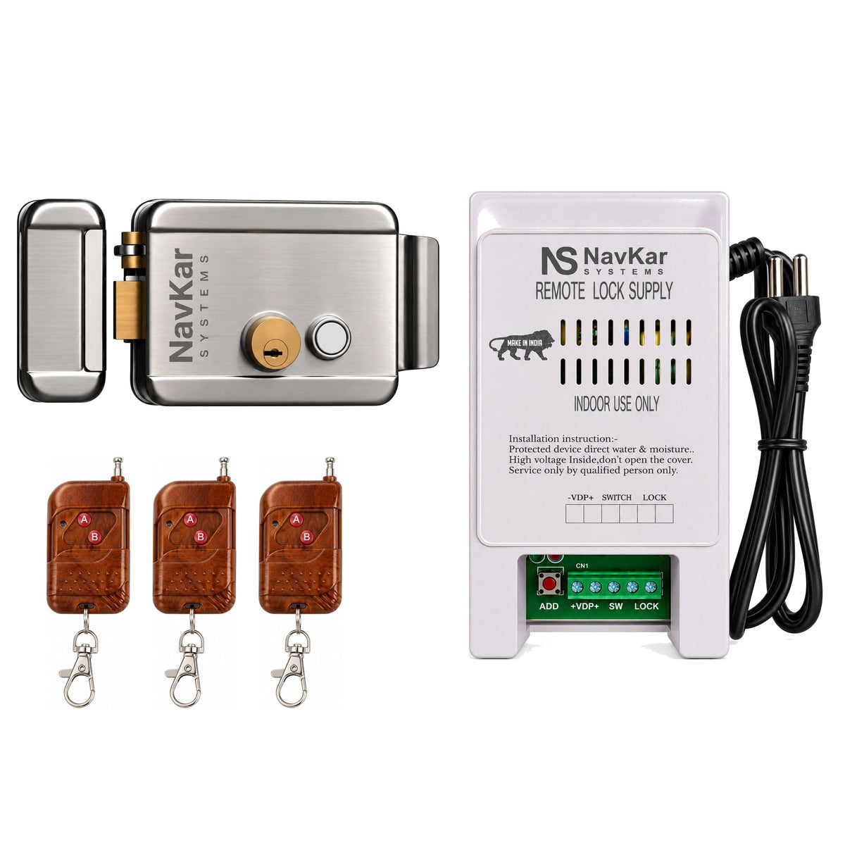 Remote Electronic Rim Lock Kit with 3 Remotes