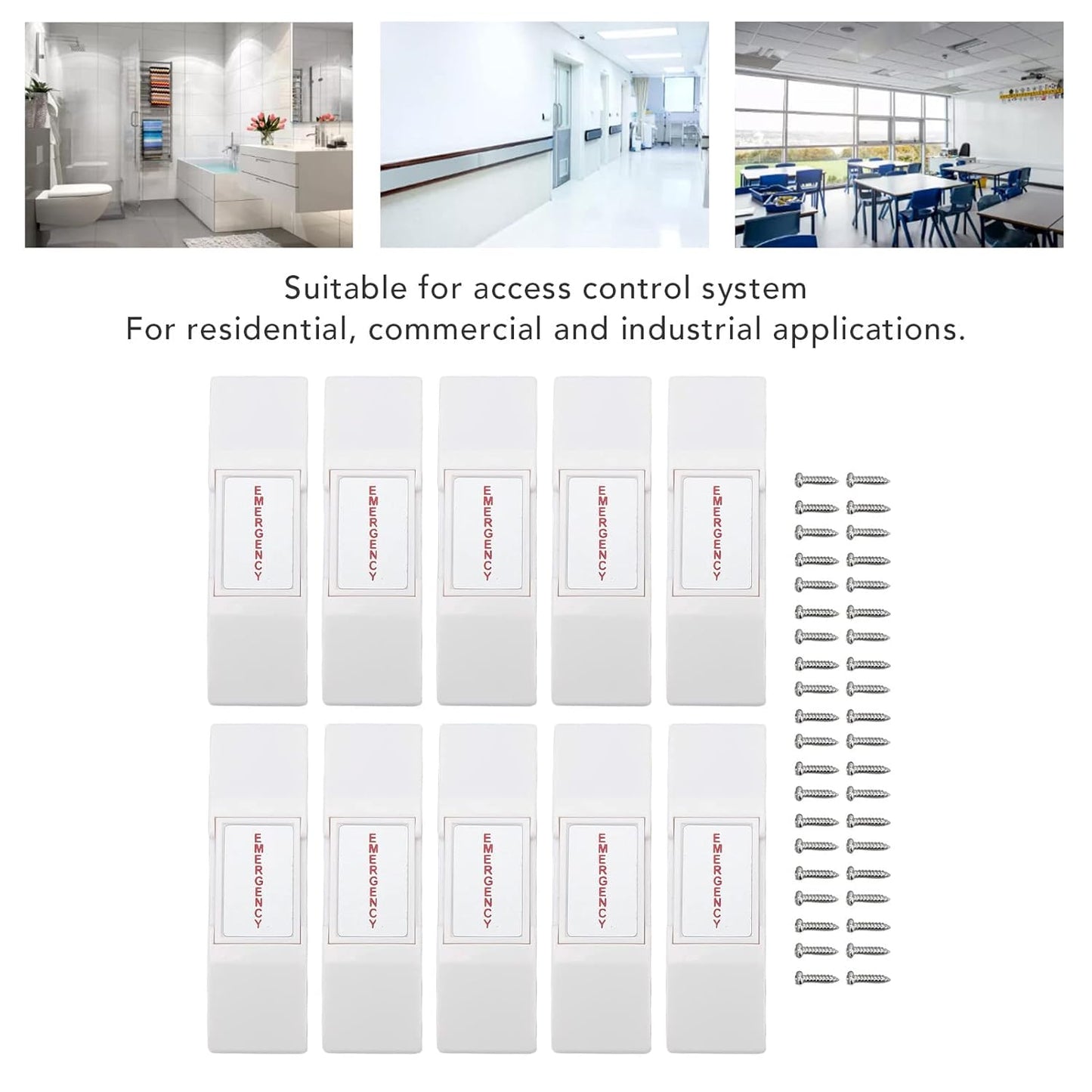 Navkar Systems Pack of 10 Fire Alarm Emergency Door Release Exit Switch Push Button (EMG-SW) with Backbox Surface Mount