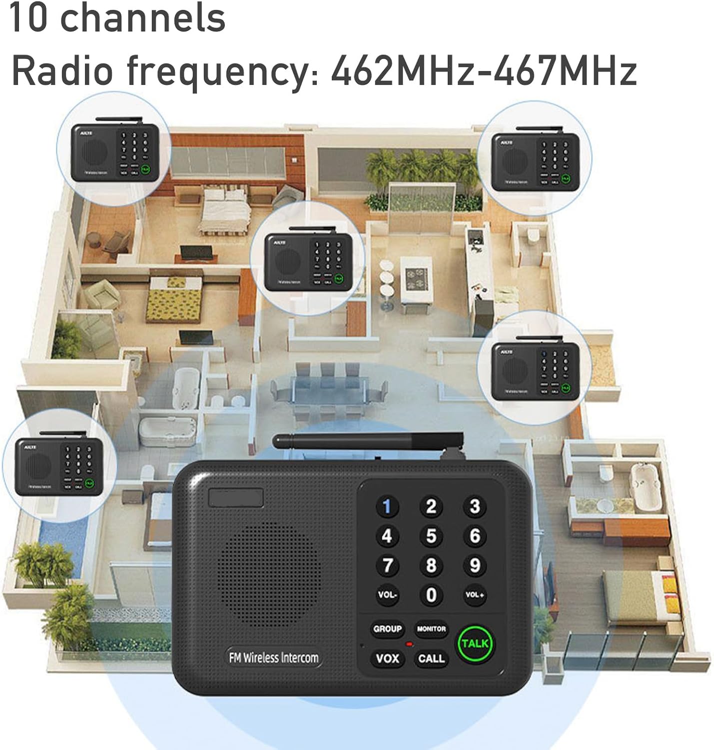 5280 Feet Range 4 Units Set Intercoms FM Wireless Home Intercom System for House Business Office Room to Room Communication Intercom System