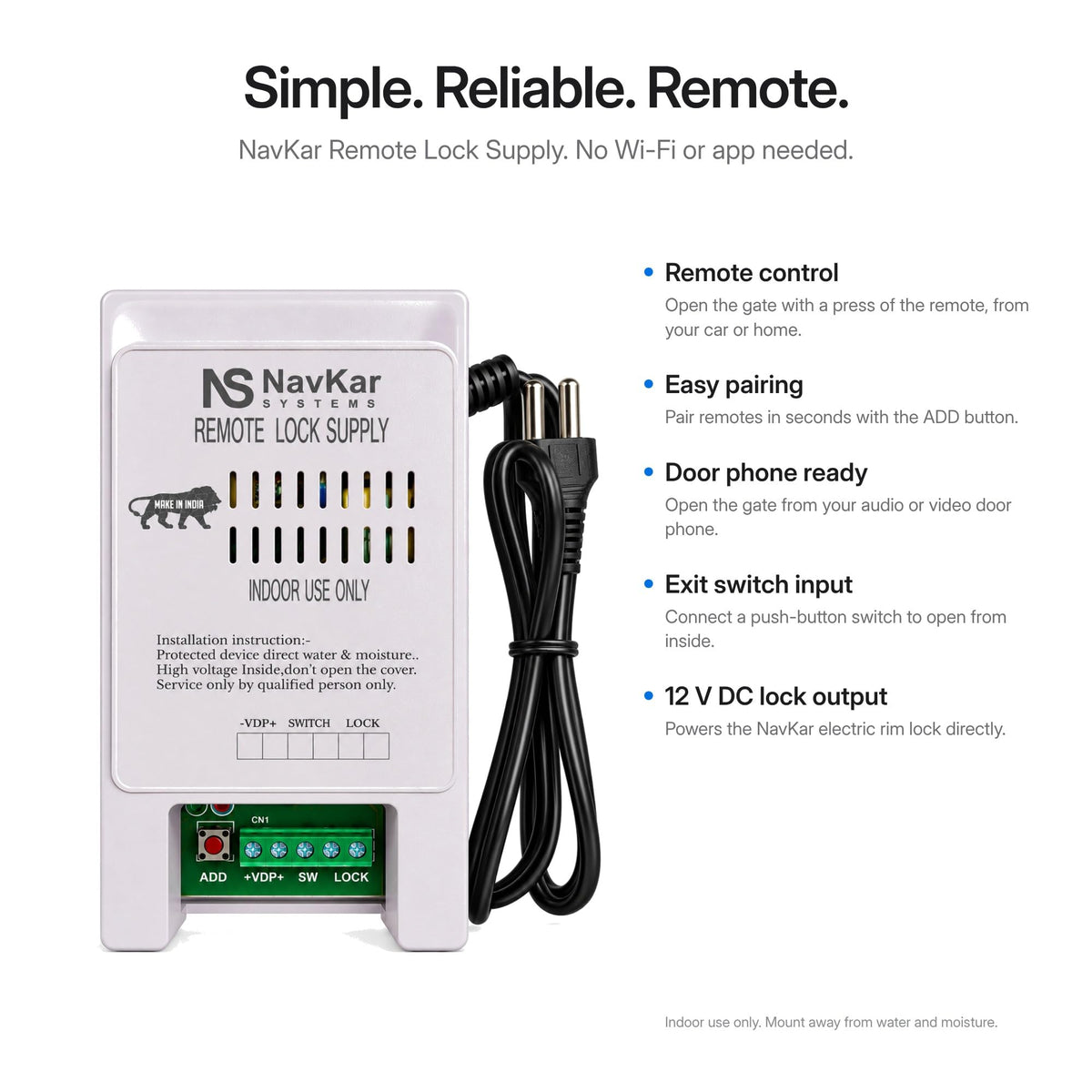 Remote Electronic Rim Lock Kit with 3 Remotes
