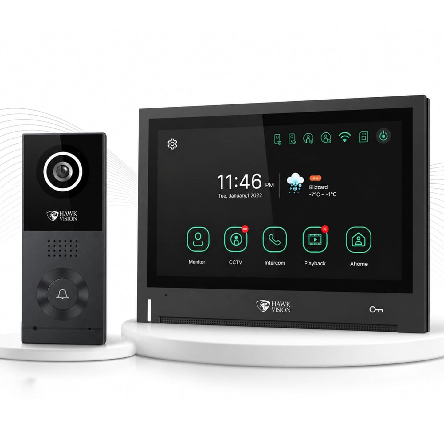 Hawkvision 8 Inch WiFi Video Door Intercom System with 1080P Touch Screen Monitor, 2MP Outdoor Camera, HawkSmart App, 120° Wide Angle, Night Vision, Two Way Talk & Remote Door Unlock