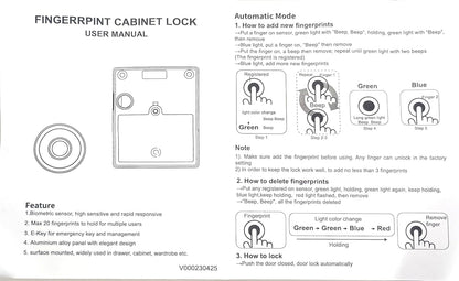 NAVKAR SYSTEMS FPCL-PN Concealed Metal Body Fingerprint Drawer Lock,Smart Biometric(20 Fingerprints stored & Each Lock Different EKey)(Can be Install in Sliding/Openable Wardrobe/Drawer/Cabinet)