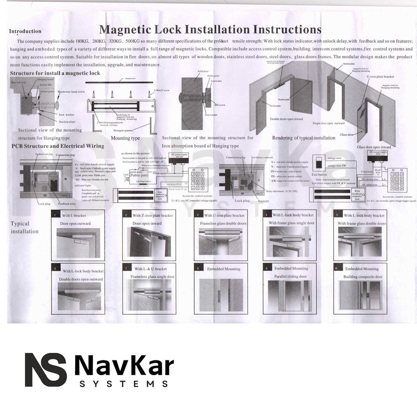 NAVKAR SYSTEMS Fingerprint Access Control System with EM Lock, Exit Push Button and Adapter