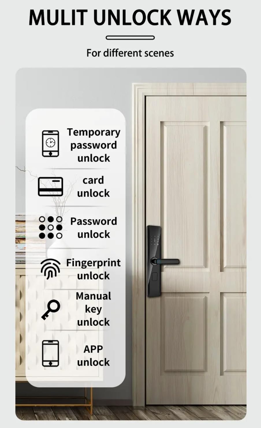 Smart Digital Keyless Fingerprint Lock for Main,Safety,Bedroom & Office Door with Password,Smart Card,Mechanical Keys & WiFi Smart Life Mobile App Control(35mm to 70mm Door Thickness)